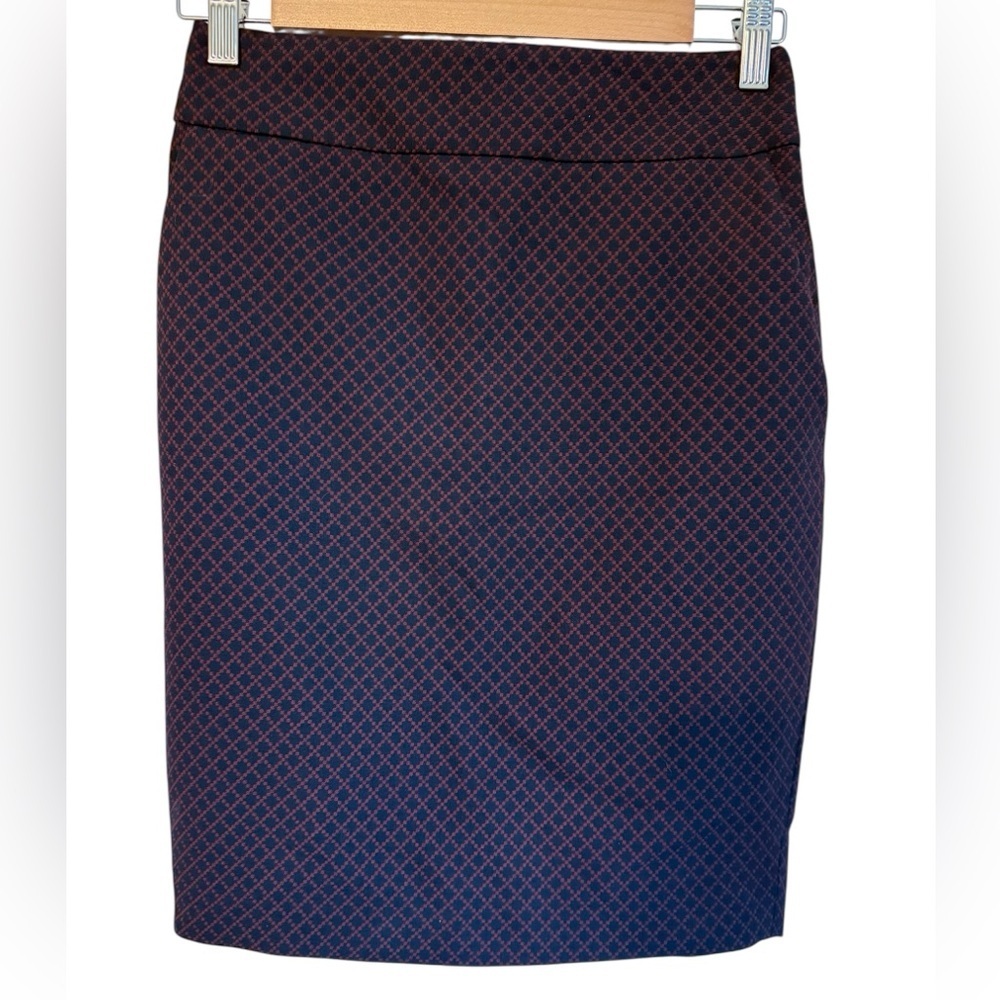 Express Navy and Red Geometric Pencil Skirt